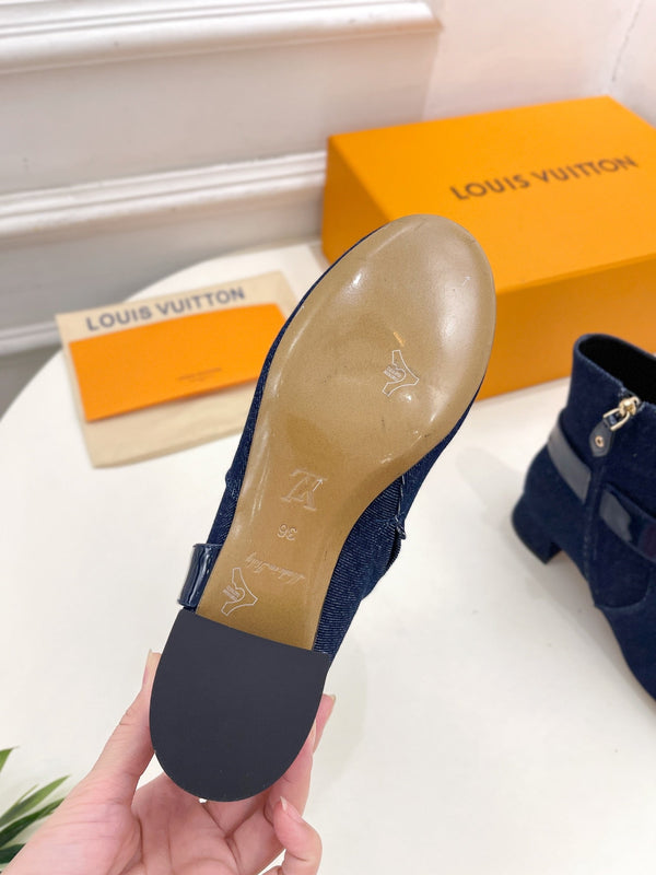 LV Ankle Boots 35mm Dark Blue Jacquard Fabric