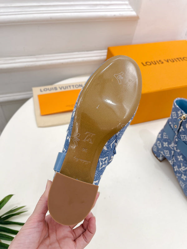 LV Ankle Boots 35mm Light Blue Monogram Jacquard Fabric