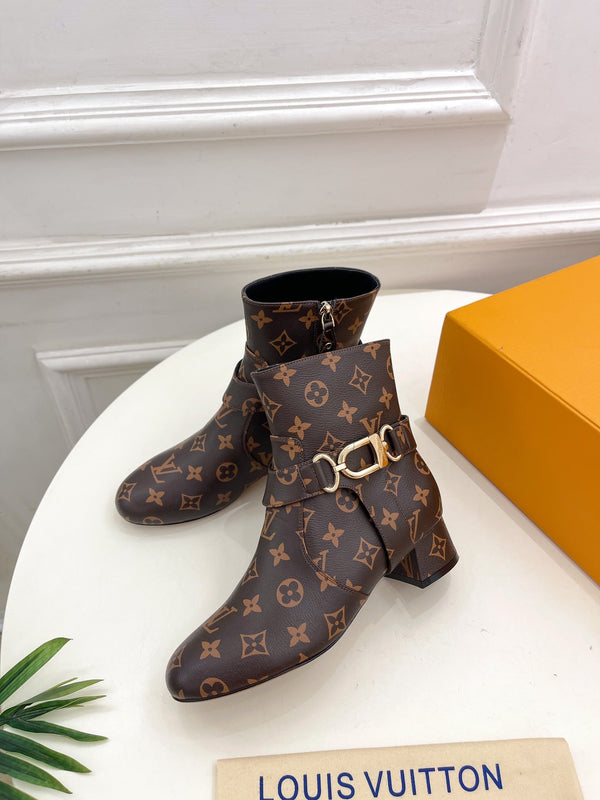 LV Ankle Boots 35mm Dark Brown Monogram Cowhide