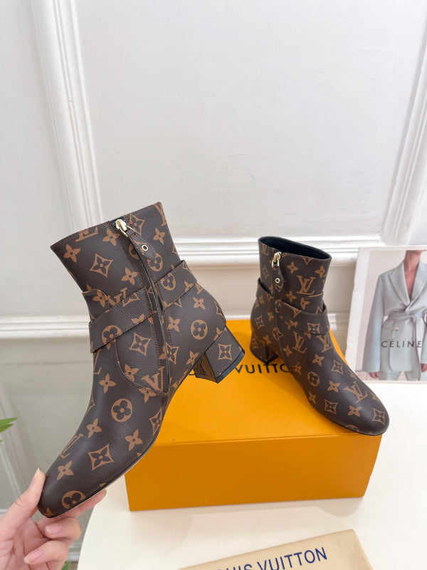 LV Ankle Boots 35mm Dark Brown Monogram Cowhide