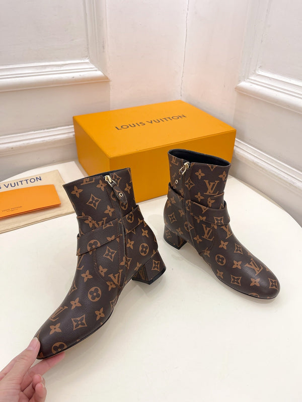 LV Ankle Boots 35mm Dark Brown Monogram Cowhide