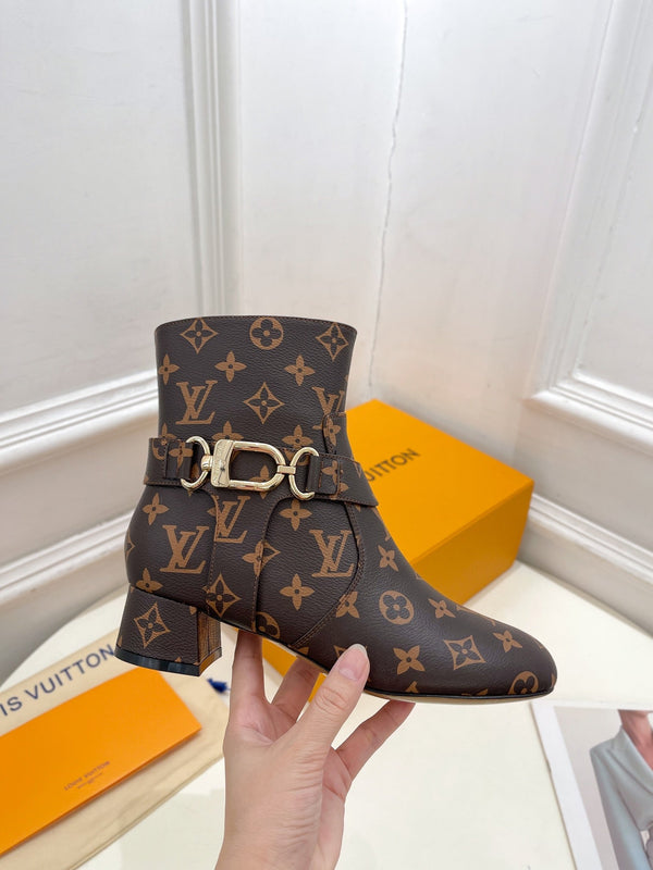 LV Ankle Boots 35mm Dark Brown Monogram Cowhide