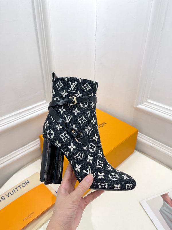 LV Silhouette Ankle Boots 100mm Black Monogram Jacquard Fabric
