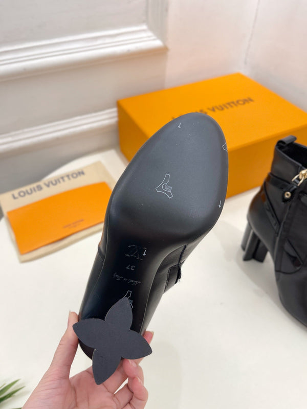 LV Silhouette Ankle Boots 100mm Plain Black Calfskin