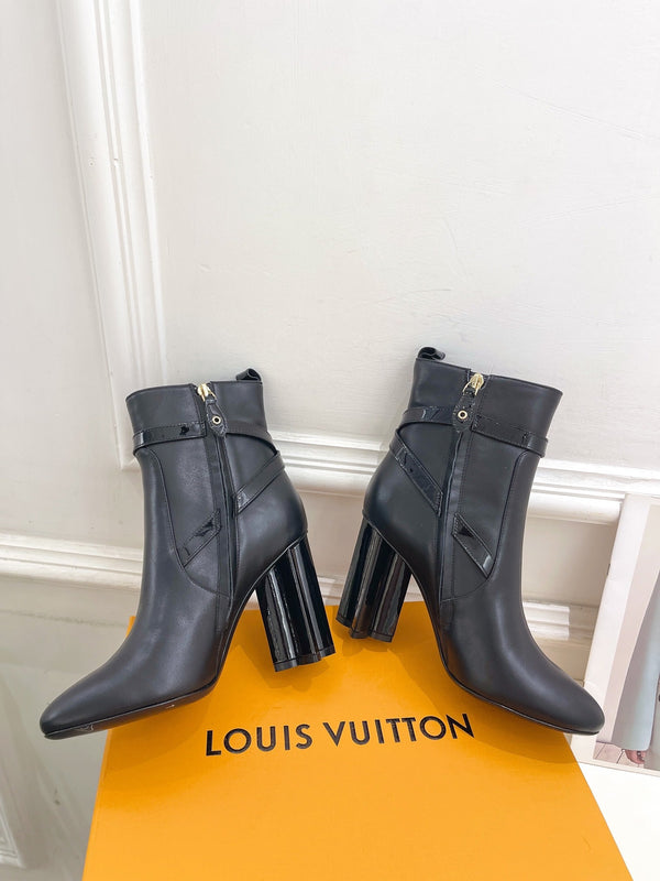 LV Silhouette Ankle Boots 100mm Plain Black Calfskin