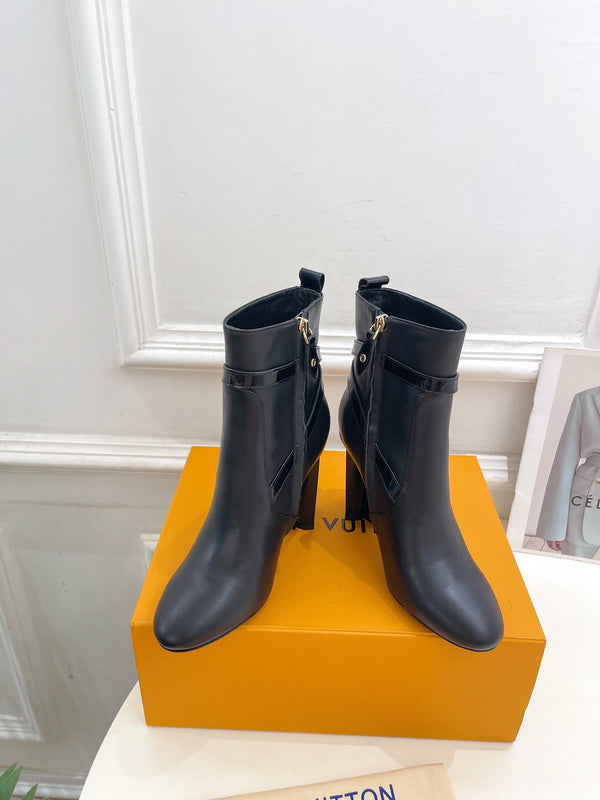LV Silhouette Ankle Boots 100mm Plain Black Calfskin