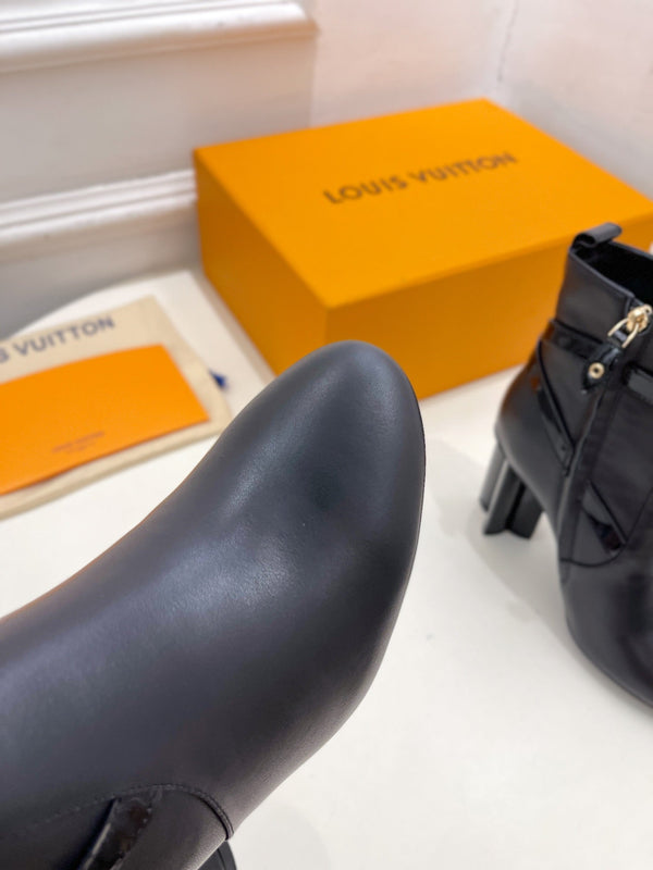 LV Silhouette Ankle Boots 100mm Plain Black Calfskin