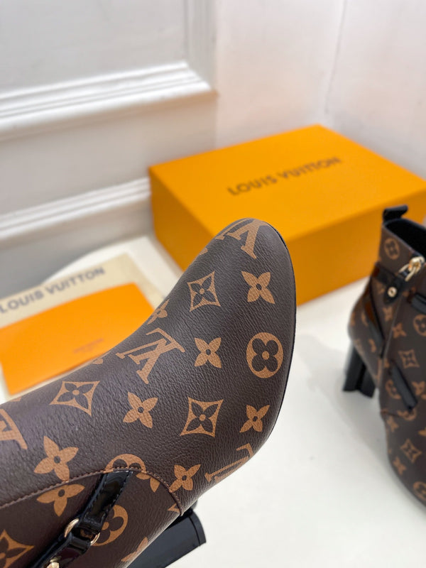 LV Silhouette Ankle Boots 100mm Dark Brown Monogram Calfskin