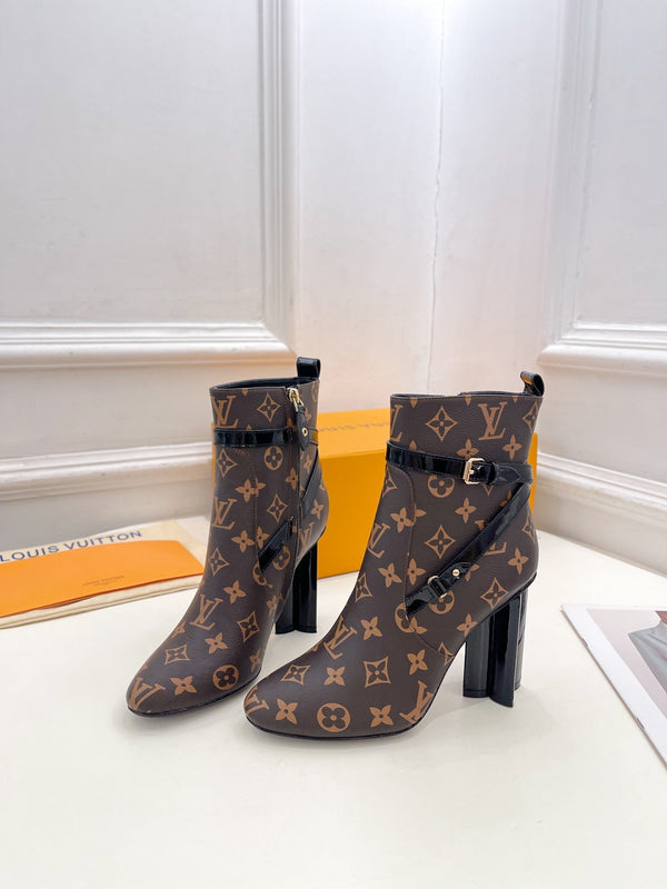 LV Silhouette Ankle Boots 100mm Dark Brown Monogram Calfskin