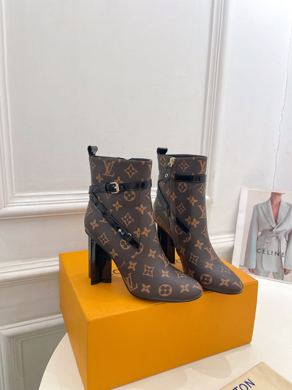 LV Silhouette Ankle Boots 100mm Dark Brown Monogram Calfskin