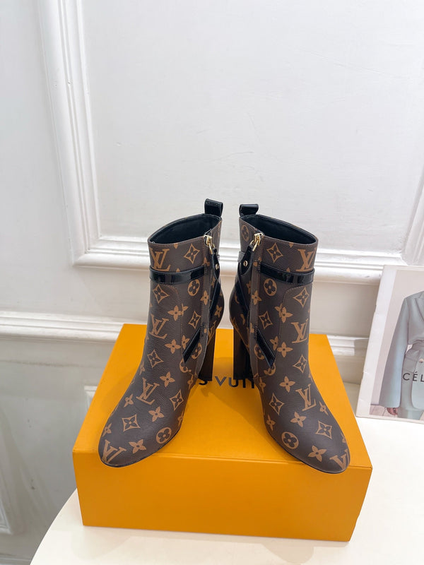 LV Silhouette Ankle Boots 100mm Dark Brown Monogram Calfskin