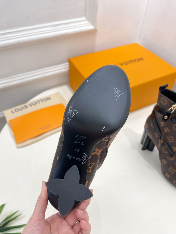 LV Silhouette Ankle Boots 100mm Dark Brown Monogram Calfskin