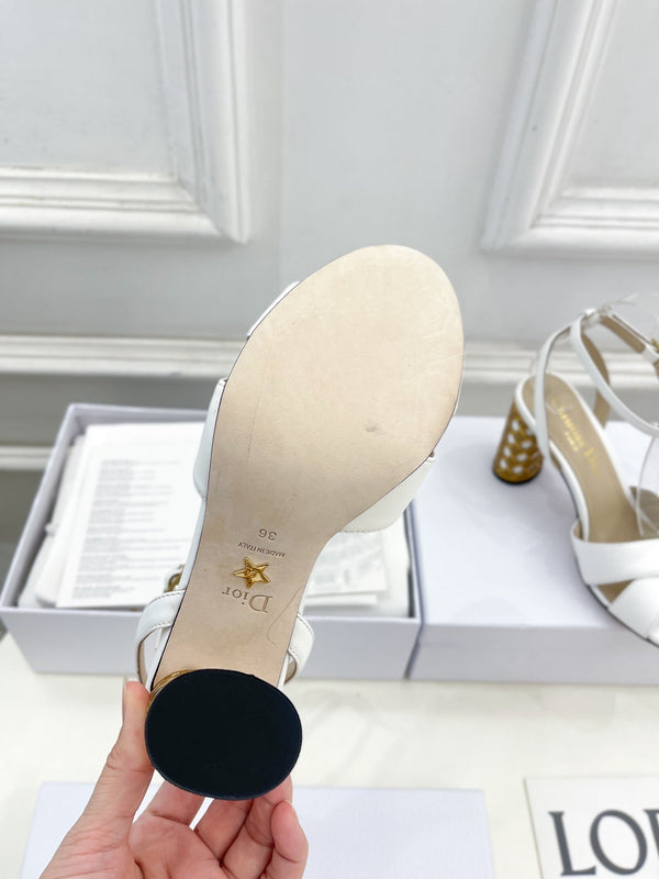 CD Icon Heeled Sandal 80mm White Calfskin