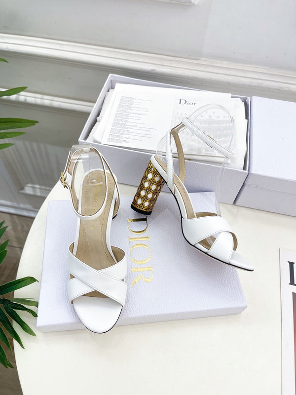 CD Icon Heeled Sandal 80mm White Calfskin