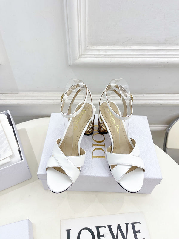 CD Icon Heeled Sandal 80mm White Calfskin