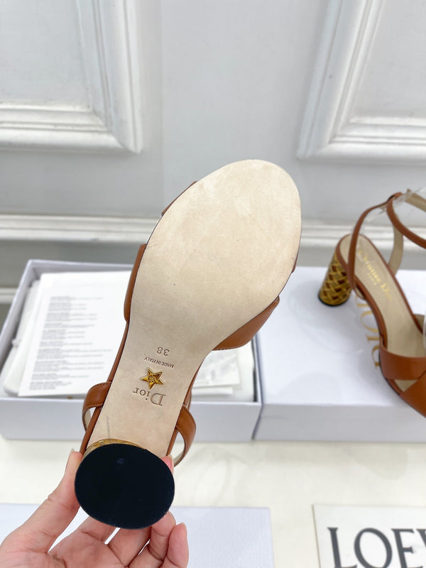 CD Icon Heeled Sandal 80mm Brown Calfskin