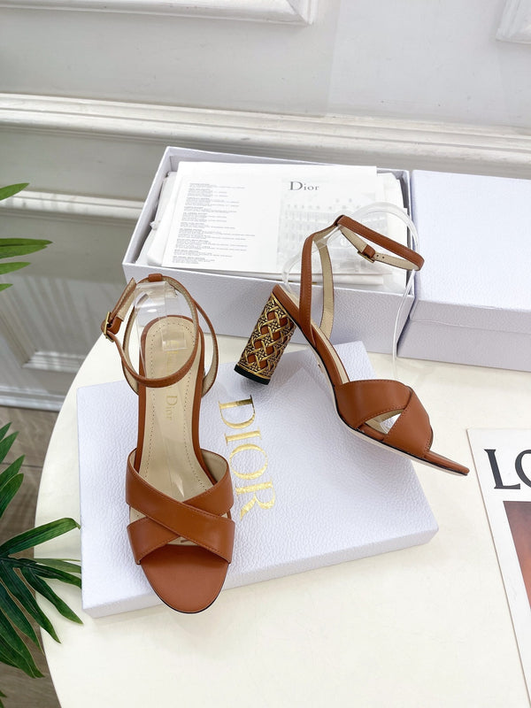 CD Icon Heeled Sandal 80mm Brown Calfskin