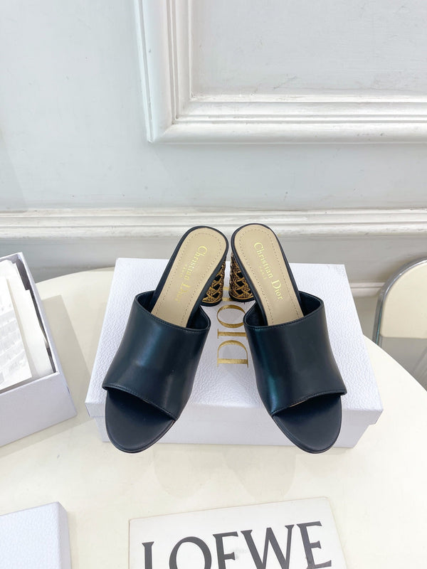 CD Icon Heeled Slide 80mm Black Calfskin