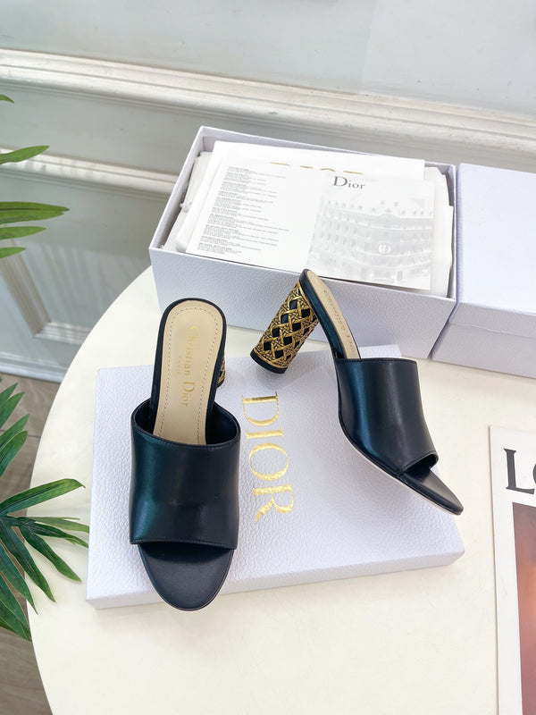 CD Icon Heeled Slide 80mm Black Calfskin