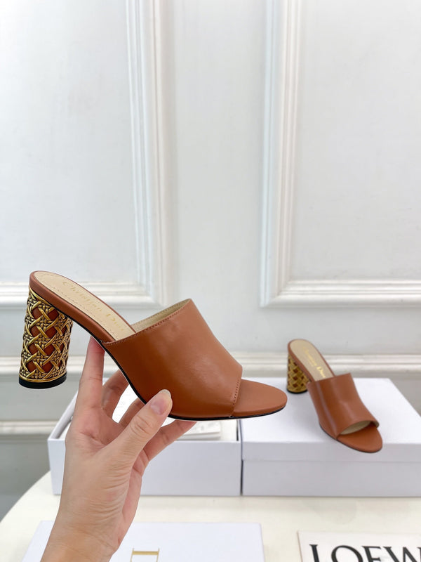 CD Icon Heeled Slide 80mm Brown Calfskin