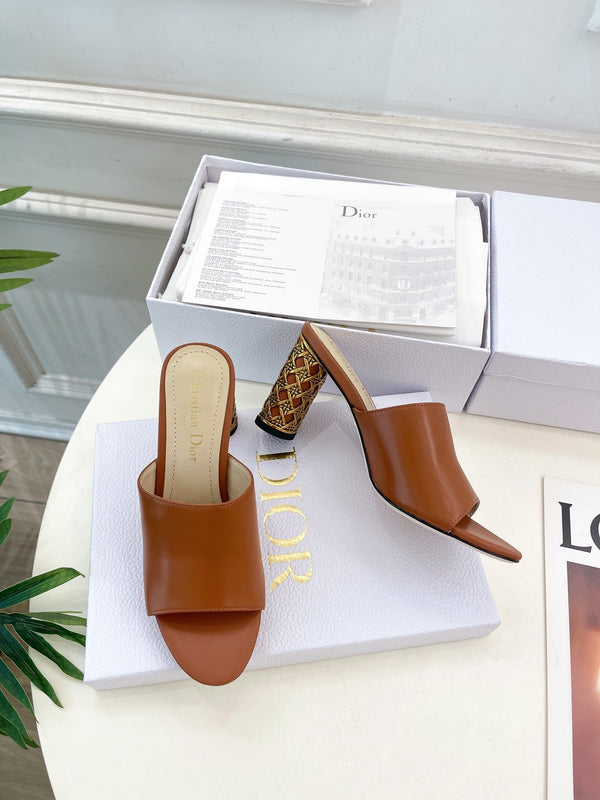 CD Icon Heeled Slide 80mm Brown Calfskin
