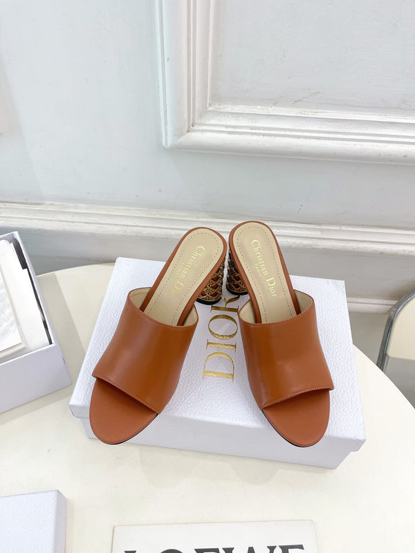 CD Icon Heeled Slide 80mm Brown Calfskin