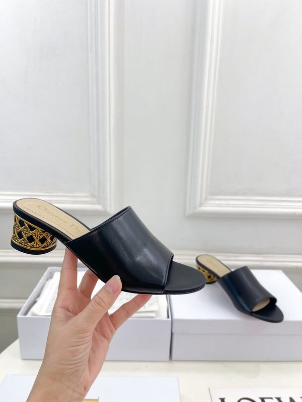 CD Icon Heeled Slide 40mm Black Calfskin