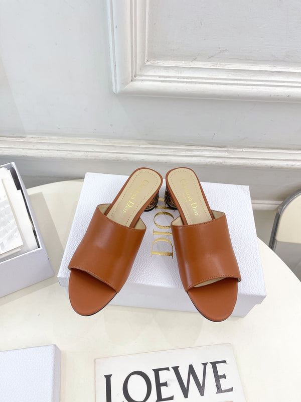 CD Icon Heeled Slide 40mm Brown Calfskin