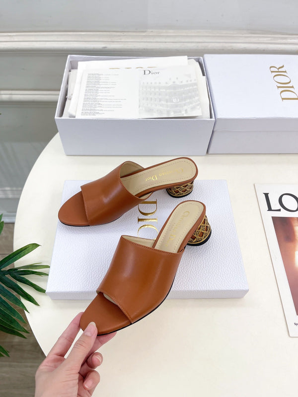 CD Icon Heeled Slide 40mm Brown Calfskin