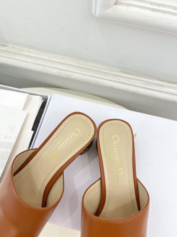CD Icon Heeled Slide 40mm Brown Calfskin
