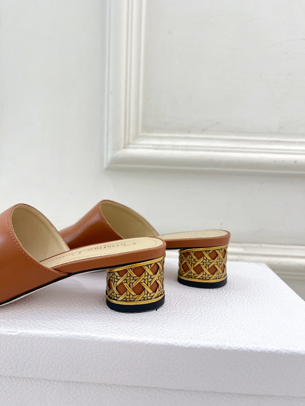 CD Icon Heeled Slide 40mm Brown Calfskin