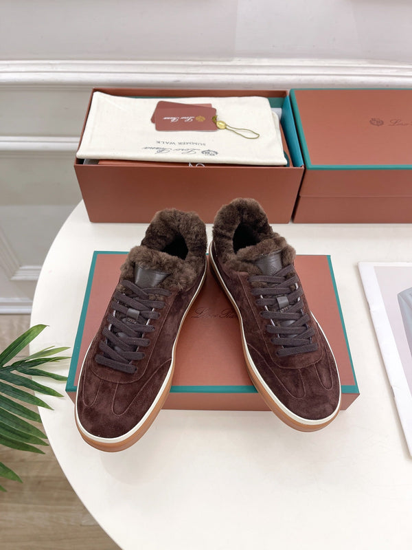 LP Tennis Walk Sneaker In Earth Brown Suede Lined With Wool Fleece 988266