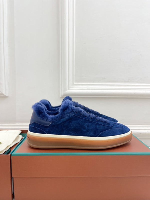 LP Tennis Walk Sneaker In Navy Blue Suede Lined With Wool Fleece 988268