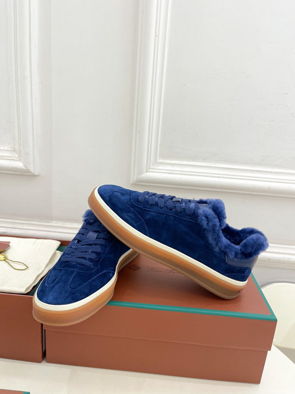 LP Tennis Walk Sneaker In Navy Blue Suede Lined With Wool Fleece 988268