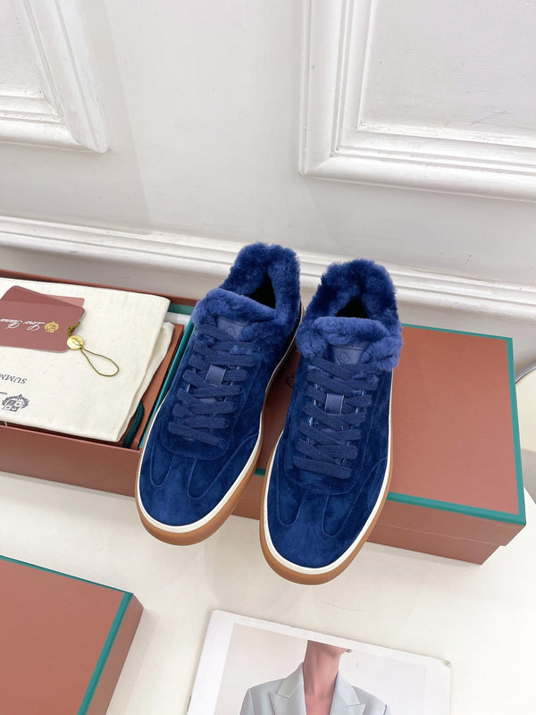 LP Tennis Walk Sneaker In Navy Blue Suede Lined With Wool Fleece 988268