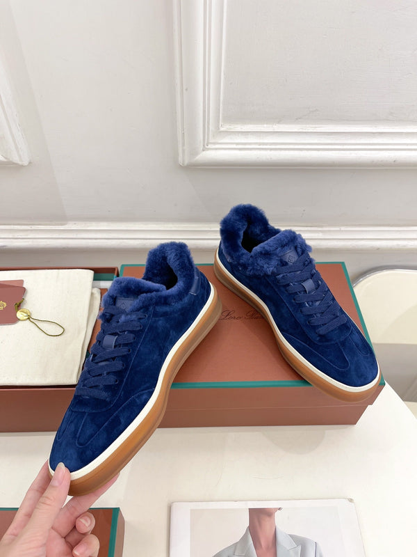 LP Tennis Walk Sneaker In Navy Blue Suede Lined With Wool Fleece 988268