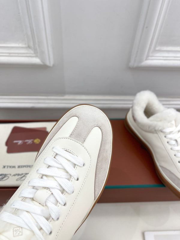 LP Tennis Walk Sneaker In White Grey Lambskin Lined With Wool Fleece 988264
