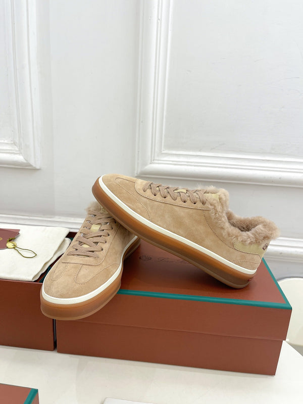 LP Tennis Walk Sneaker In Light Brown Suede Lined With Wool Fleece 988272