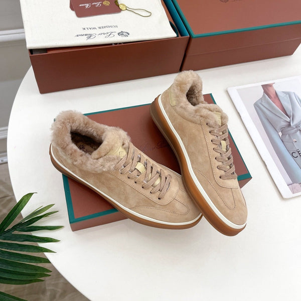 LP Tennis Walk Sneaker In Light Brown Suede Lined With Wool Fleece 988272