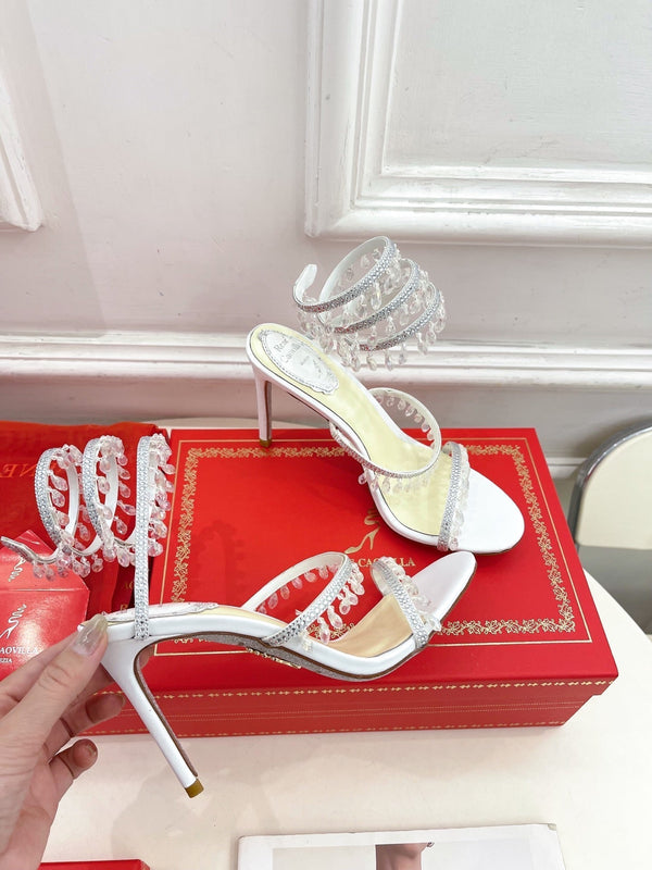 RC 25 Crystal Tassel High-Heeled Sandals White Silk Crystal Diamond 253540