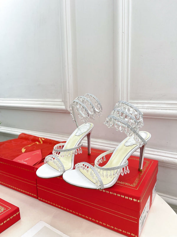 RC 25 Crystal Tassel High-Heeled Sandals White Silk Crystal Diamond 253540