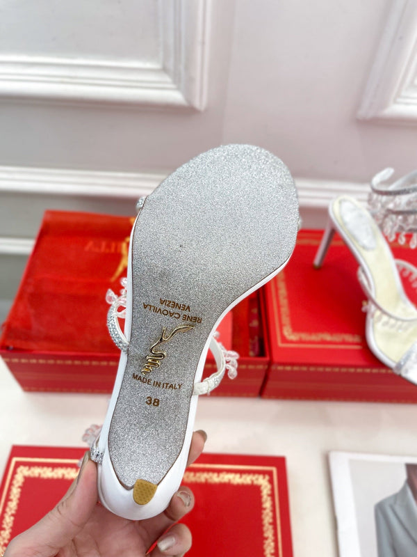 RC 25 Crystal Tassel High-Heeled Sandals White Silk Crystal Diamond 253540