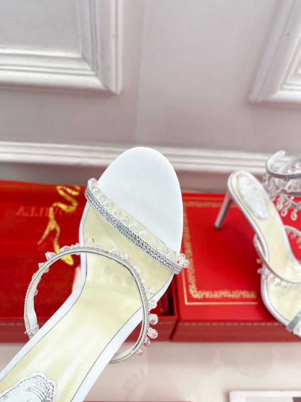 RC 25 Crystal Tassel High-Heeled Sandals White Silk Crystal Diamond 253540