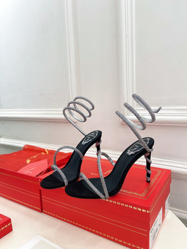 RC 25 Crystal Diamond Snake-Shaped High-Heeled Black Silver Silk Rhinestones 253546