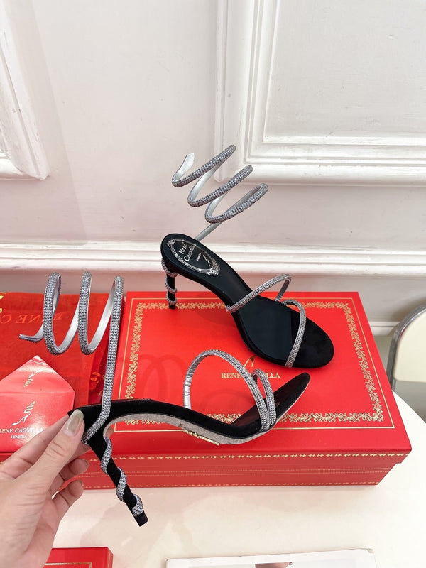 RC 25 Crystal Diamond Snake-Shaped High-Heeled Black Silver Silk Rhinestones 253546