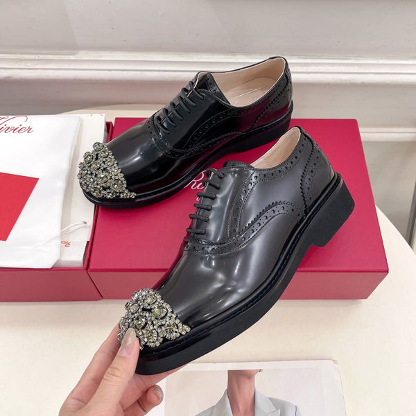 Viv 25 Baroque Rhinestone Derby Loafer Black Cowhide Leather 253580