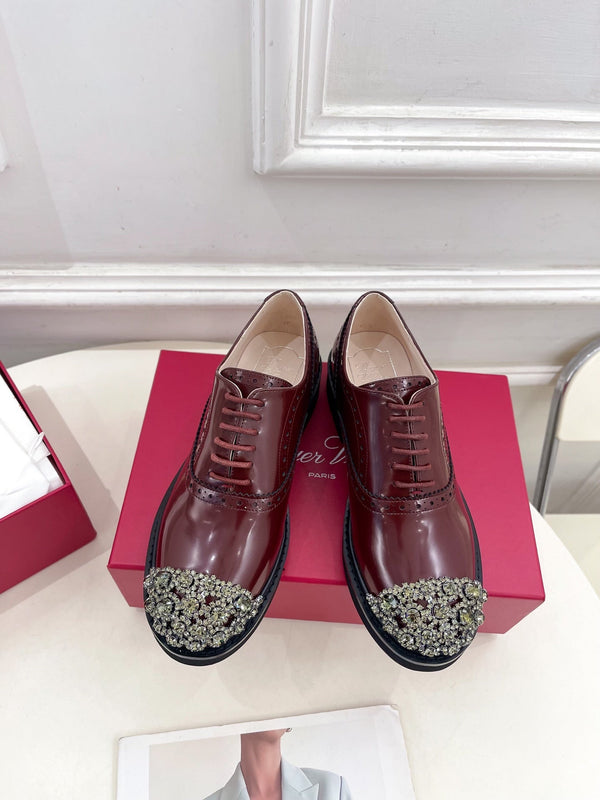 Viv 25 Baroque Rhinestone Derby Loafer in pelle di vacchetta marrone 253582