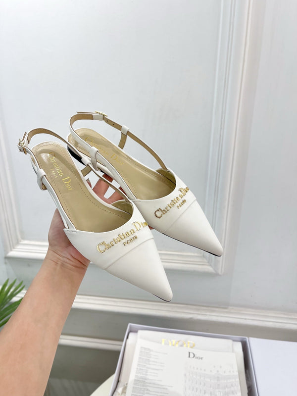 CD 25 Slingback Flat White Calfskin 307442