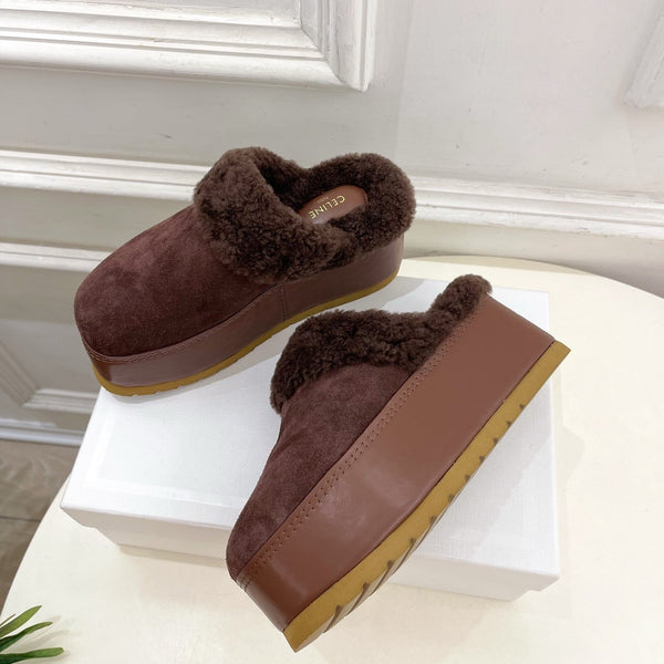 CL 25s Dana Wedge Mule 80mm Reddish Brown Suede Calfskin & Shearling