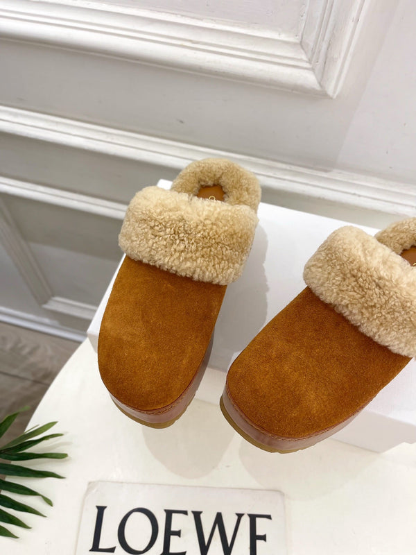 CL 25s Dana Wedge Mule 80mm Brown Beige Suede Calfskin & Shearling